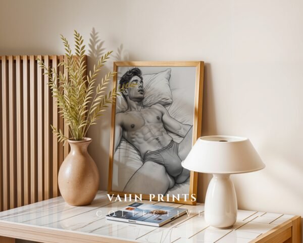 Elegant Nude Male Figure Wall Art Line Sketch