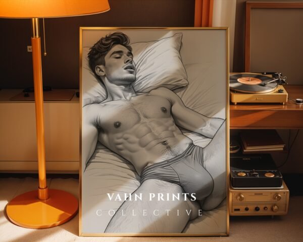 Elegant Nude Male Figure Wall Art Line Sketch