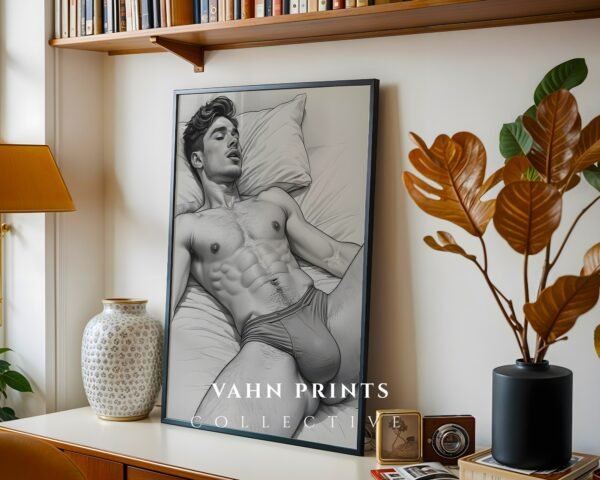 Elegant Nude Male Figure Wall Art Line Sketch