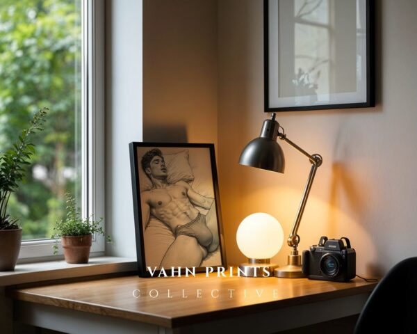 Elegant Nude Male Figure Wall Art Line Sketch