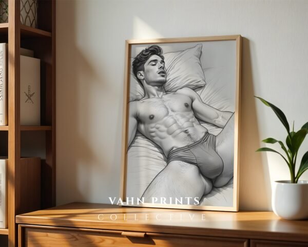 Elegant Nude Male Figure Wall Art Line Sketch