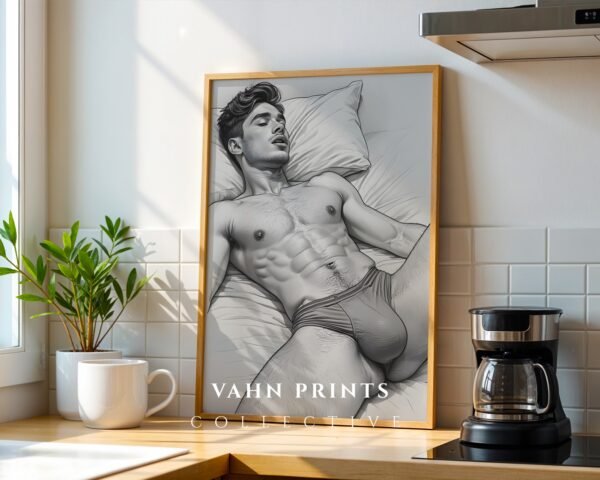 Elegant Nude Male Figure Wall Art Line Sketch