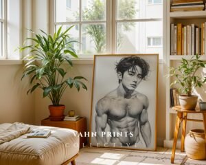 Male Nude Contour Drawing Art Print Modern Decor