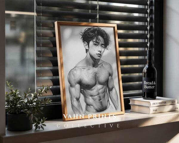 V170c_m10 Male Nude Contour Drawing Art Print Modern Decor