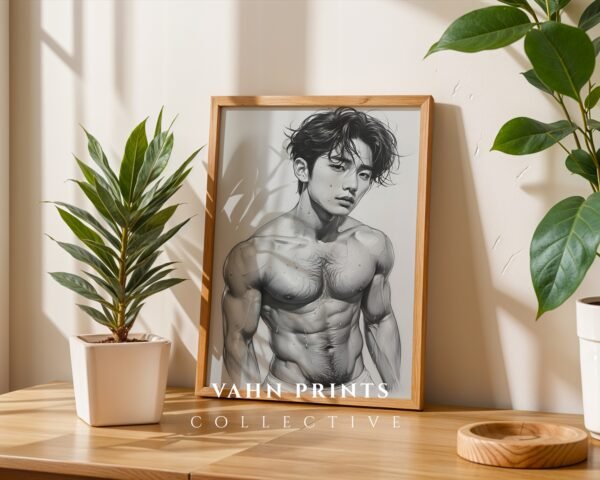 V170c_m2 Male Nude Contour Drawing Art Print Modern Decor