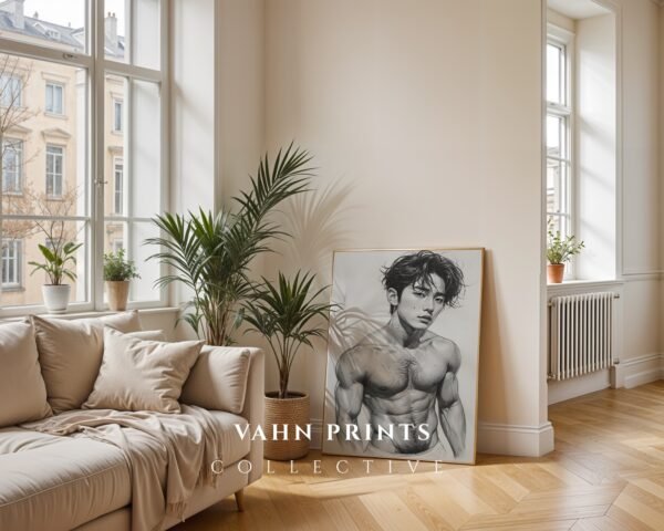 V170c_m3 Male Nude Contour Drawing Art Print Modern Decor