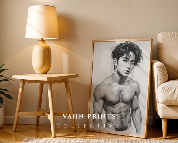 V170c_m4 Male Nude Contour Drawing Art Print Modern Decor