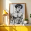 V170c_m5 Male Nude Contour Drawing Art Print Modern Decor