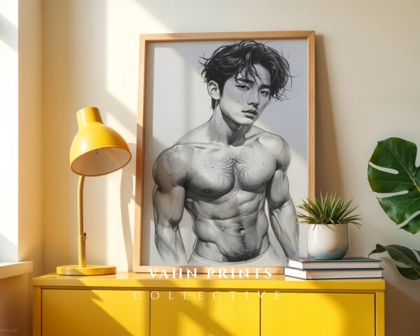 V170c_m5 Male Nude Contour Drawing Art Print Modern Decor