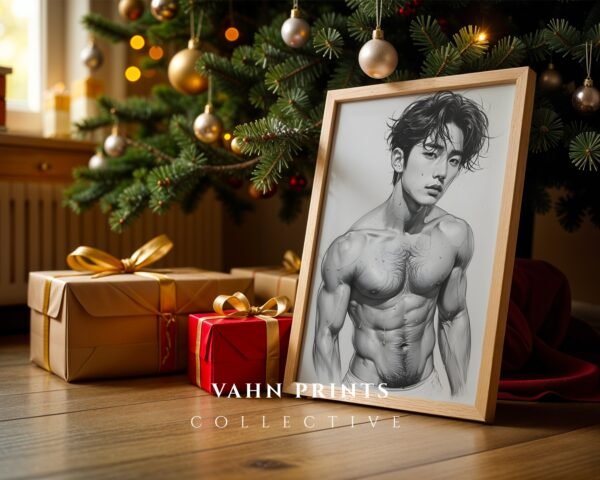 V170c_m6 Male Nude Contour Drawing Art Print Modern Decor