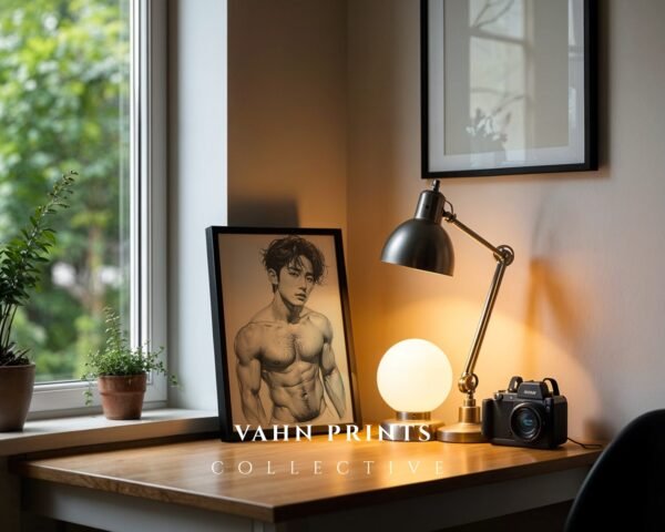 V170c_m7 Male Nude Contour Drawing Art Print Modern Decor