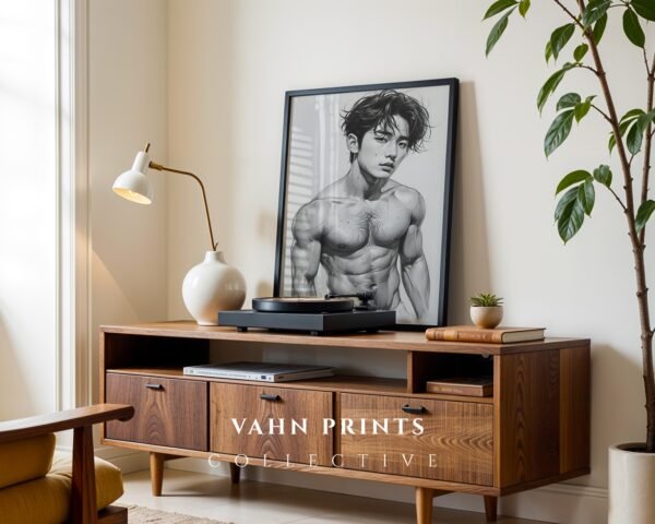 V170c_m8 Male Nude Contour Drawing Art Print Modern Decor