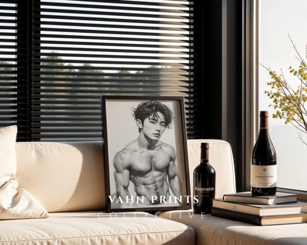 V170c_m9 Male Nude Contour Drawing Art Print Modern Decor