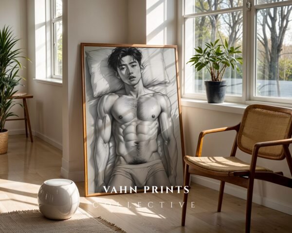 Minimalist Nude Male Body Wall Art Line Design