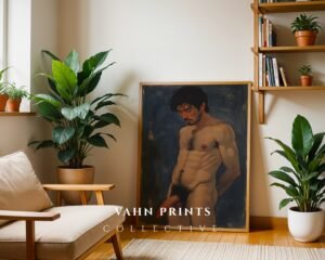 Masculine Nude Figure Wall Art Modern Line Drawing