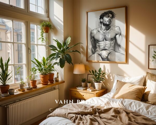 Male Nude Form Illustration Wall Art Contemporary Style