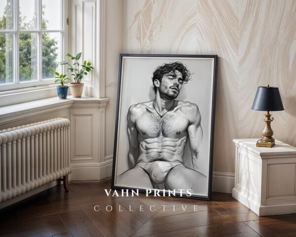 Male Nude Form Illustration Wall Art Contemporary Style