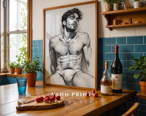 Male Nude Form Illustration Wall Art Contemporary Style