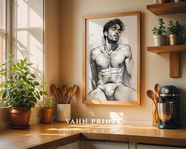 Male Nude Form Illustration Wall Art Contemporary Style