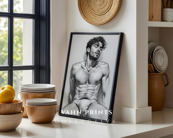 Premium Custom Art Commission Personalized Decor Personal or Business Spaces Handsome Guy Wall Art Print Muscular Man Male Body Figure Gay