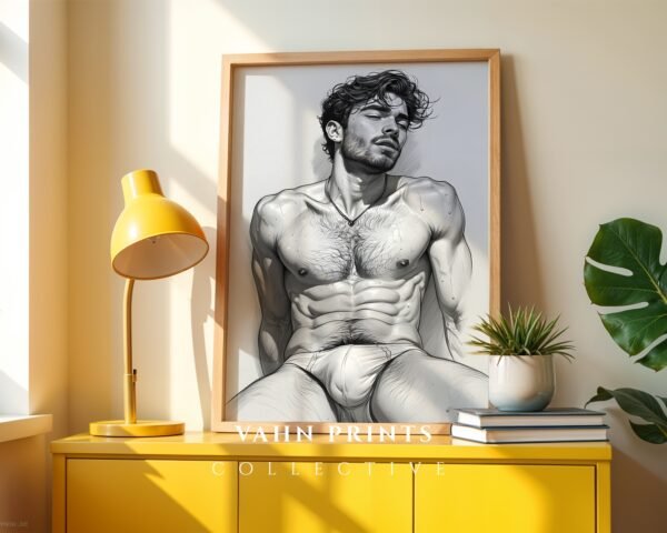 Male Nude Form Illustration Wall Art Contemporary Style