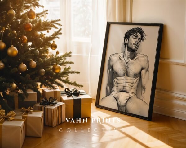 Male Nude Form Illustration Wall Art Contemporary Style