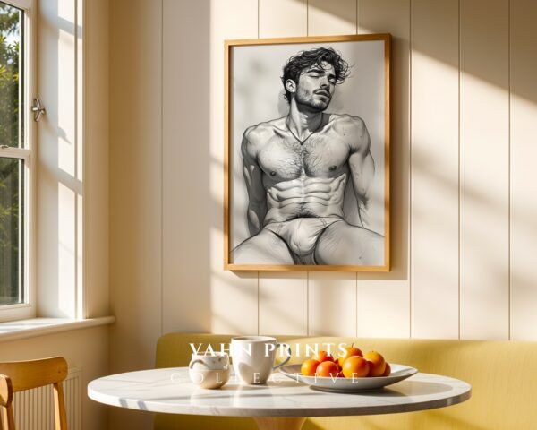 Male Nude Form Illustration Wall Art Contemporary Style