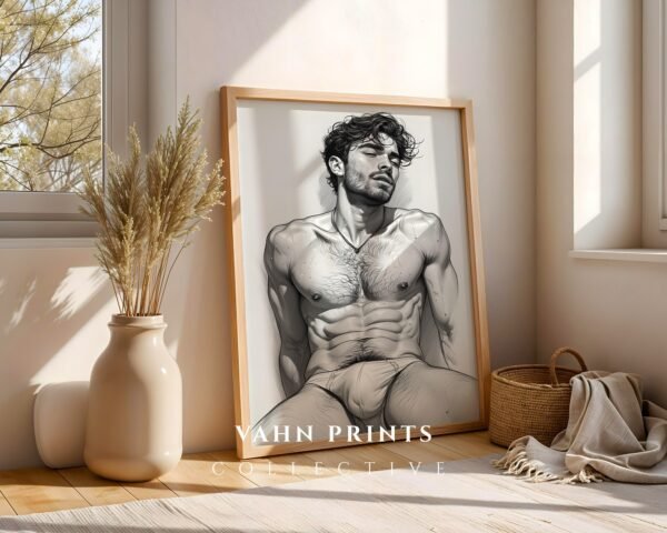 Male Nude Form Illustration Wall Art Contemporary Style