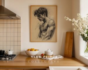 Male Nude Body Outline Drawing Modern Wall Art