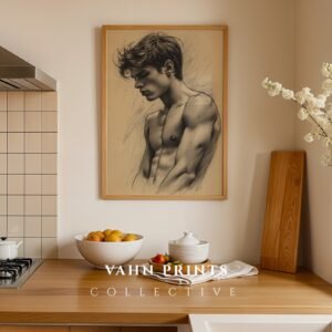 Male Nude Body Outline Drawing Modern Wall Art