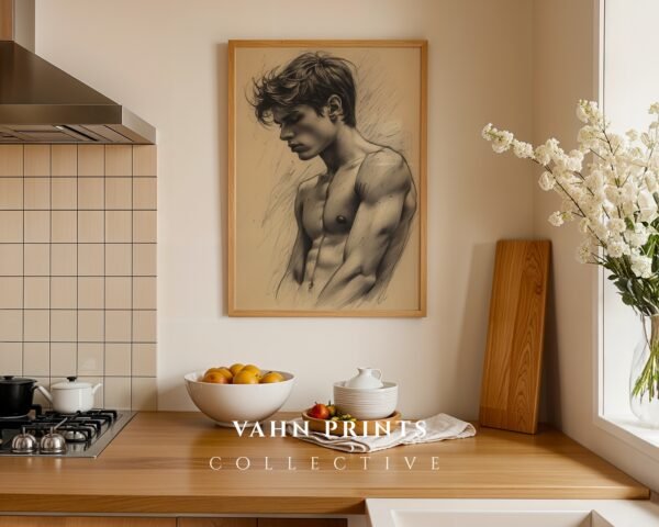 Male Nude Body Outline Drawing Modern Wall Art