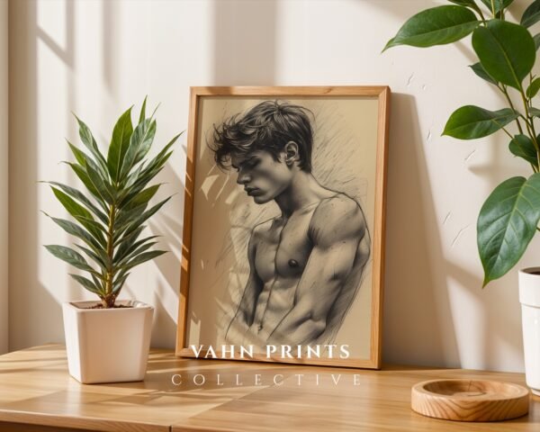 Male Nude Body Outline Drawing Modern Wall Art
