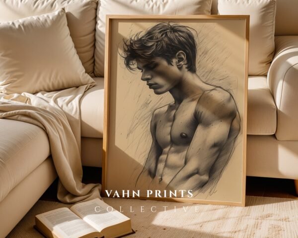 Male Nude Body Outline Drawing Modern Wall Art