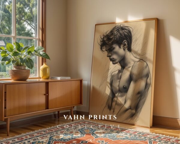 Male Nude Body Outline Drawing Modern Wall Art