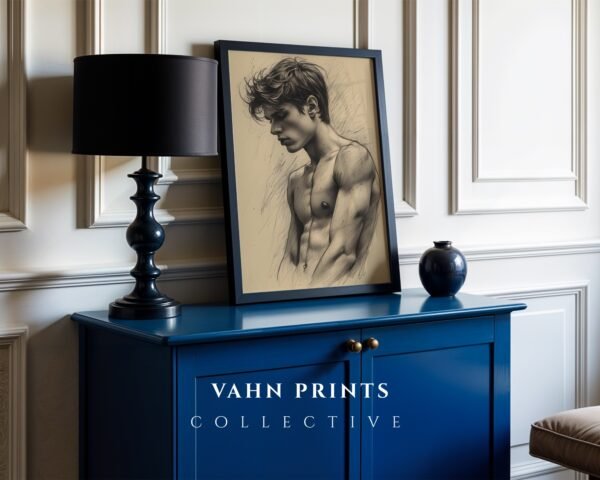 Male Nude Body Outline Drawing Modern Wall Art