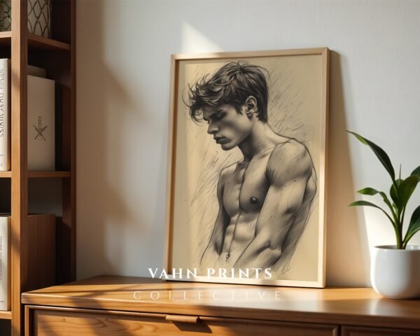 Male Nude Body Outline Drawing Modern Wall Art
