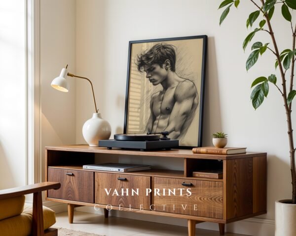 Male Nude Body Outline Drawing Modern Wall Art