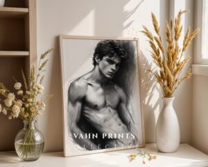 Stylish Nude Male Figure Line Art Printable Decor