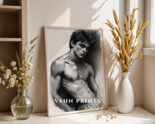 Stylish Nude Male Figure Line Art Printable Decor