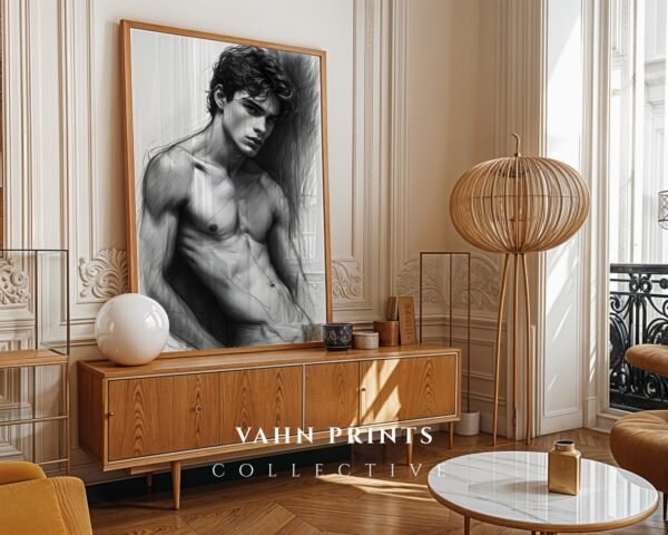 Stylish Nude Male Figure Line Art Printable Decor