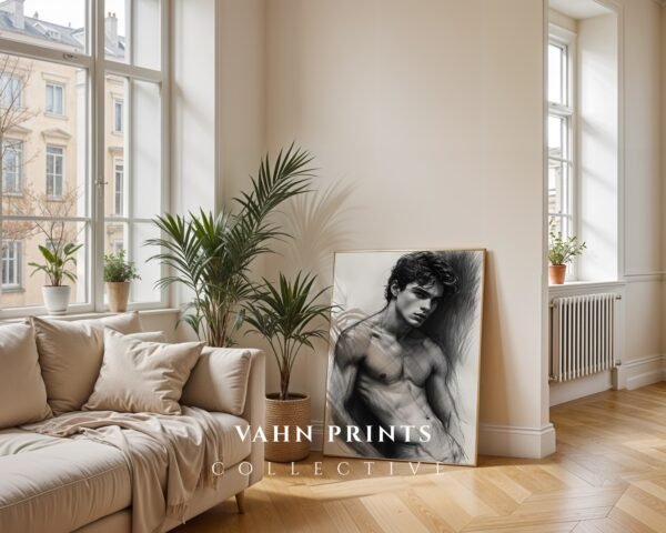 Stylish Nude Male Figure Line Art Printable Decor