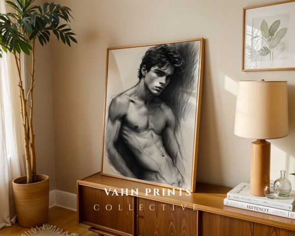 Stylish Nude Male Figure Line Art Printable Decor