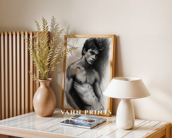 Stylish Nude Male Figure Line Art Printable Decor