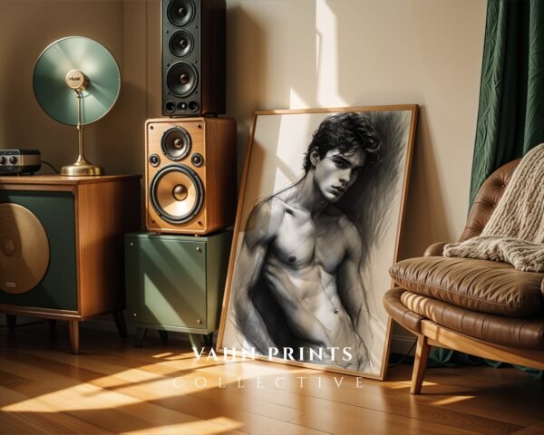 Stylish Nude Male Figure Line Art Printable Decor