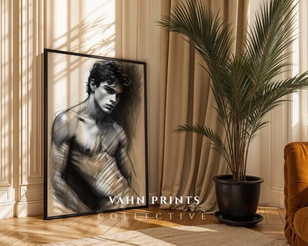 Stylish Nude Male Figure Line Art Printable Decor