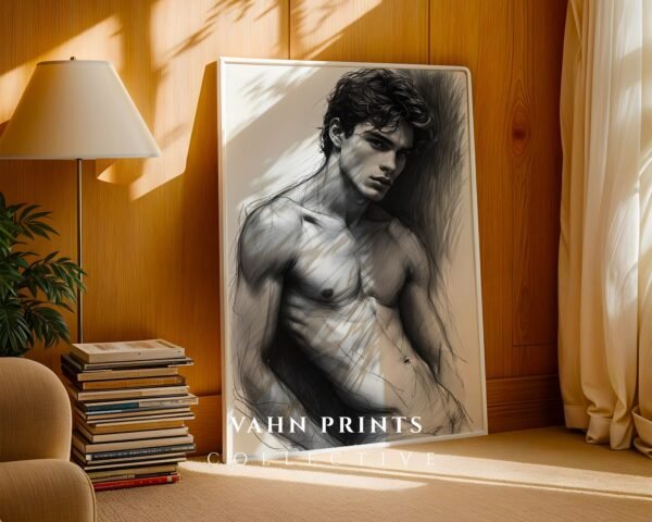 Stylish Nude Male Figure Line Art Printable Decor