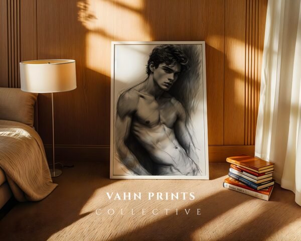 Stylish Nude Male Figure Line Art Printable Decor