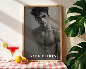 Modern Male Nude Wall Art Simple Line Illustration