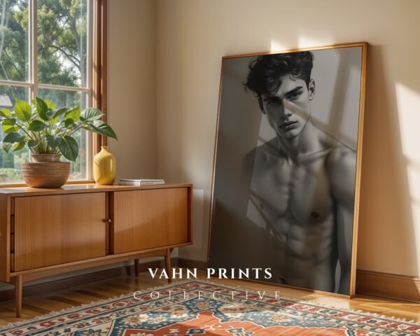 Modern Male Nude Wall Art Simple Line Illustration