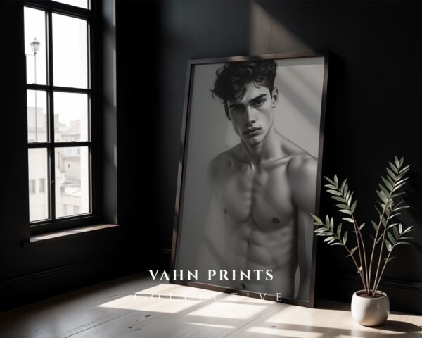 Modern Male Nude Wall Art Simple Line Illustration